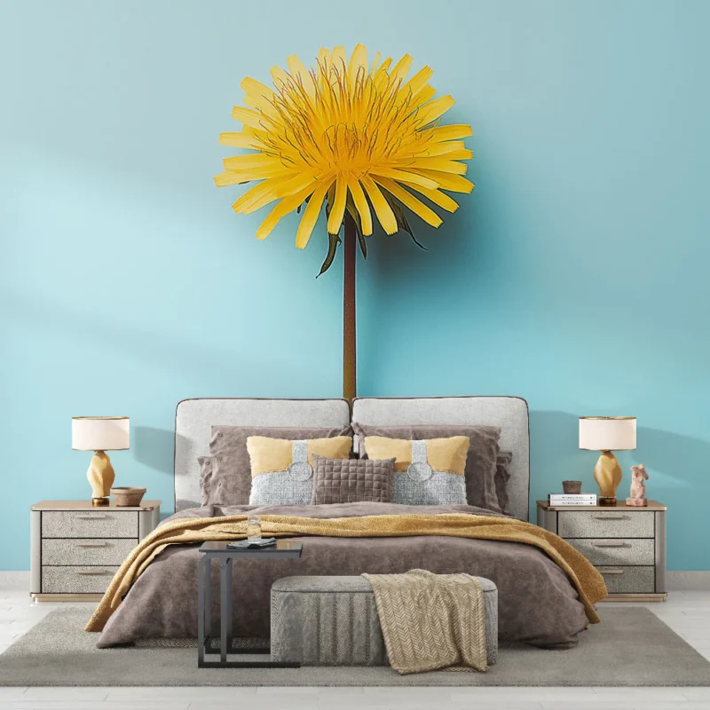 Papier peint fleur de pissenlit Grand pissenlit jaune sur fond bleu clair Meilleure Vente