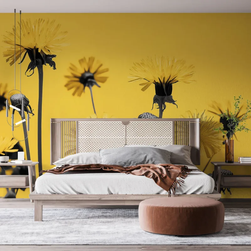 Papier peint fleurs jaunes Motif floral audacieux sur fond jaune éclatant Commander Vite