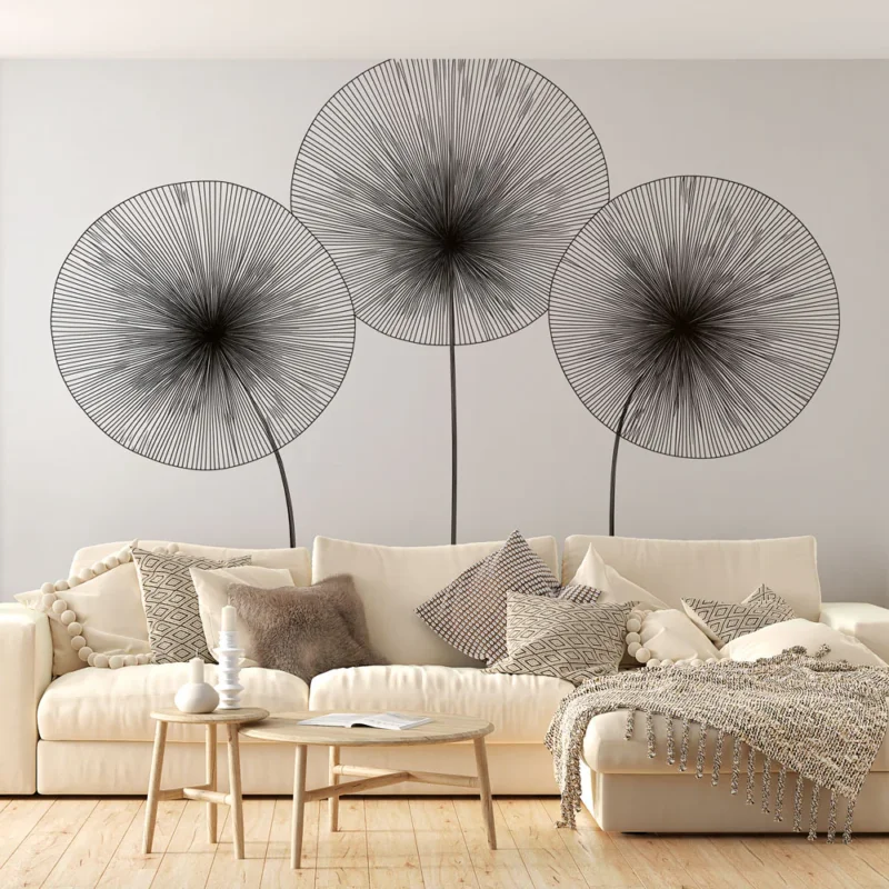 Papier peint fleurs stylisées Motif moderne de fleurs géométriques en noir Meilleur Choix