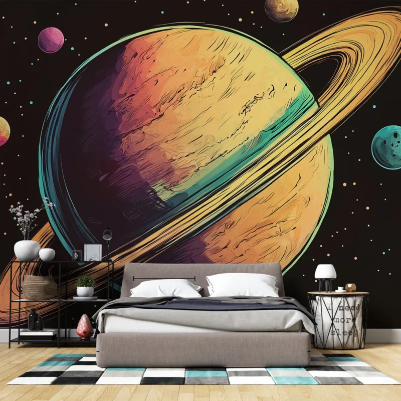 Commander Maintenant Papier peint cosmos Illustration colorée d‘une planète et de ses satellites