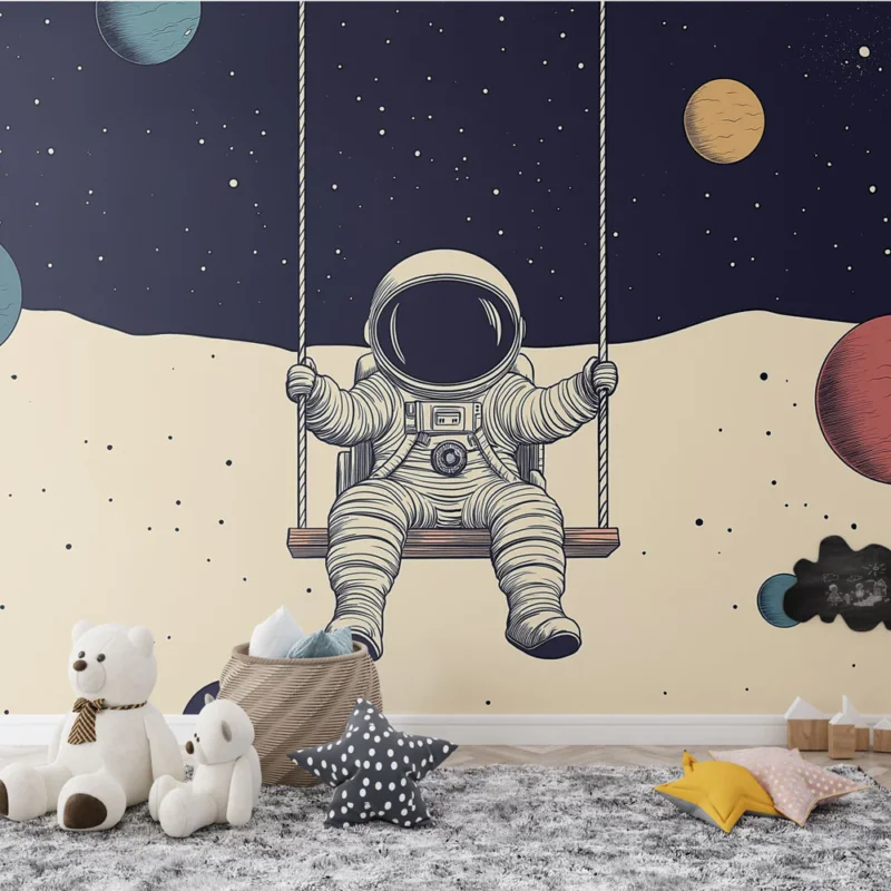Papier peint astronaute Un astronaute se balançant dans l‘espace étoilé Bon Plan
