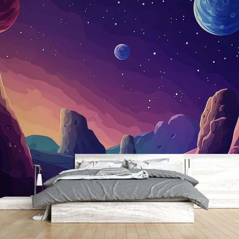 Papier peint cosmos Paysage extraterrestre vibrant avec des planètes Satisfait Ou Remboursé