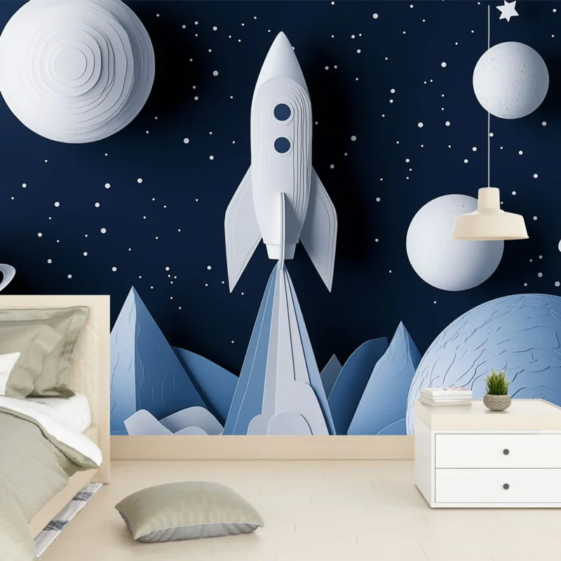 Papier peint espace Exploration spatiale en papier découpé en blanc et bleu Top Vente