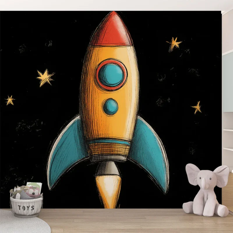 Prix Bas Papier peint fusée Design illustré de fusée colorée dans l‘espace étoilé