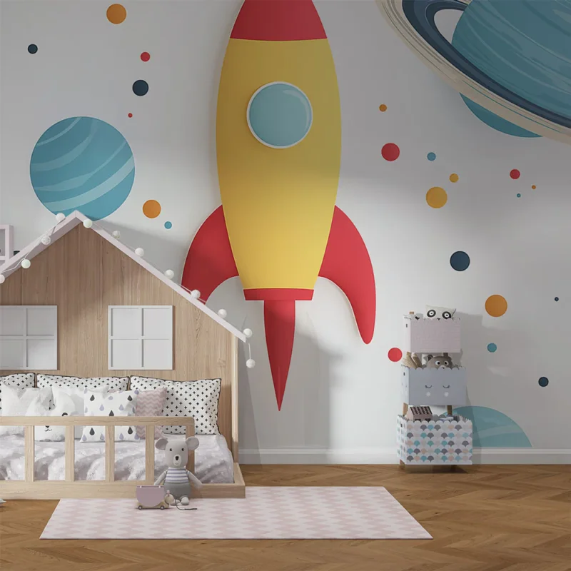 Commander Maintenant Papier peint espace Fusée colorée et planètes ludiques