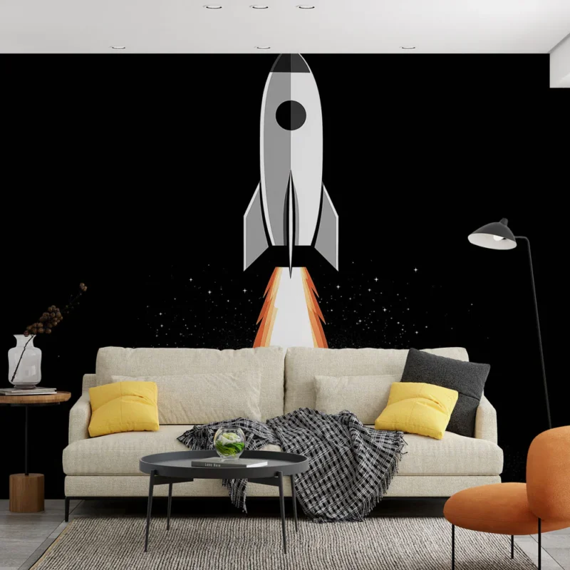 Bon Marché Papier peint fusée Fusée stylisée décollant vers l‘espace