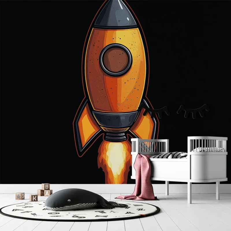 Achetez Aujourd'hui Papier peint fusée Illustration colorée de fusée sur fond noir