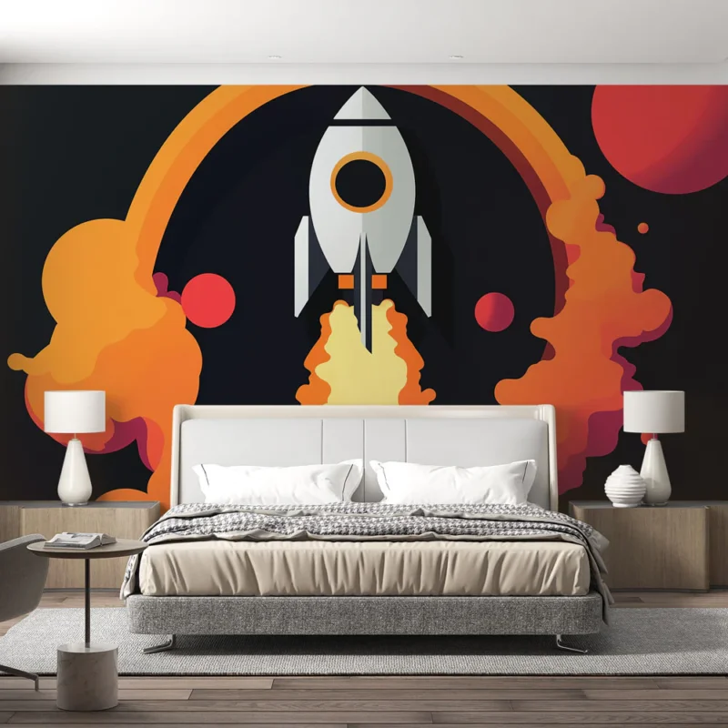 Papier peint fusée Illustration moderne de fusée dans l‘espace Populaire