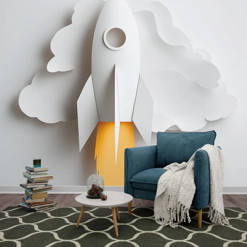 Nouveauté Papier peint fusée Décorations murales en papier pour un univers ludique