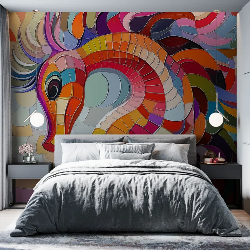 Bon Marché Papier peint cheval marin Motif coloré et abstrait d‘un hippocampe