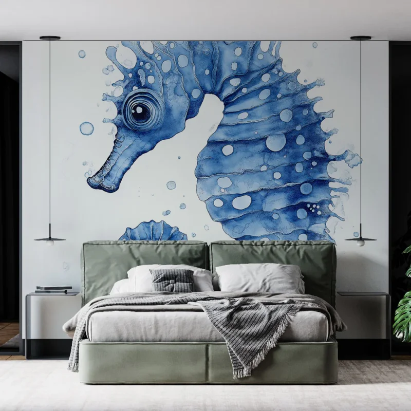 Affaire À Saisir Papier peint hippocampe Illustration aquatique en nuances de bleu
