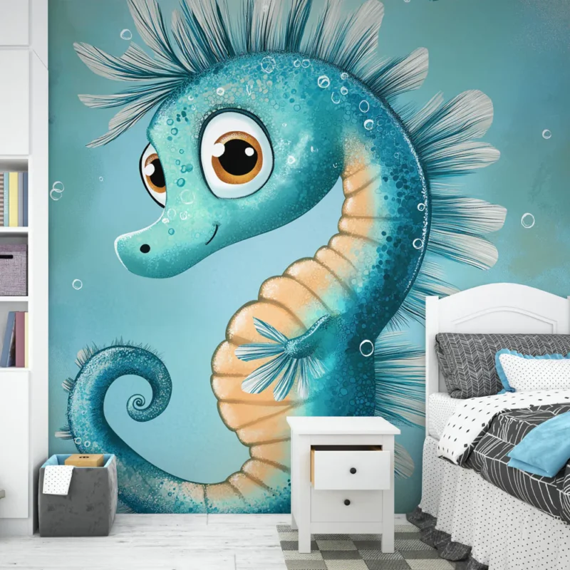 Papier peint hippocampe Hippocampe mignon aux couleurs aquatiques Nouvelle Collection
