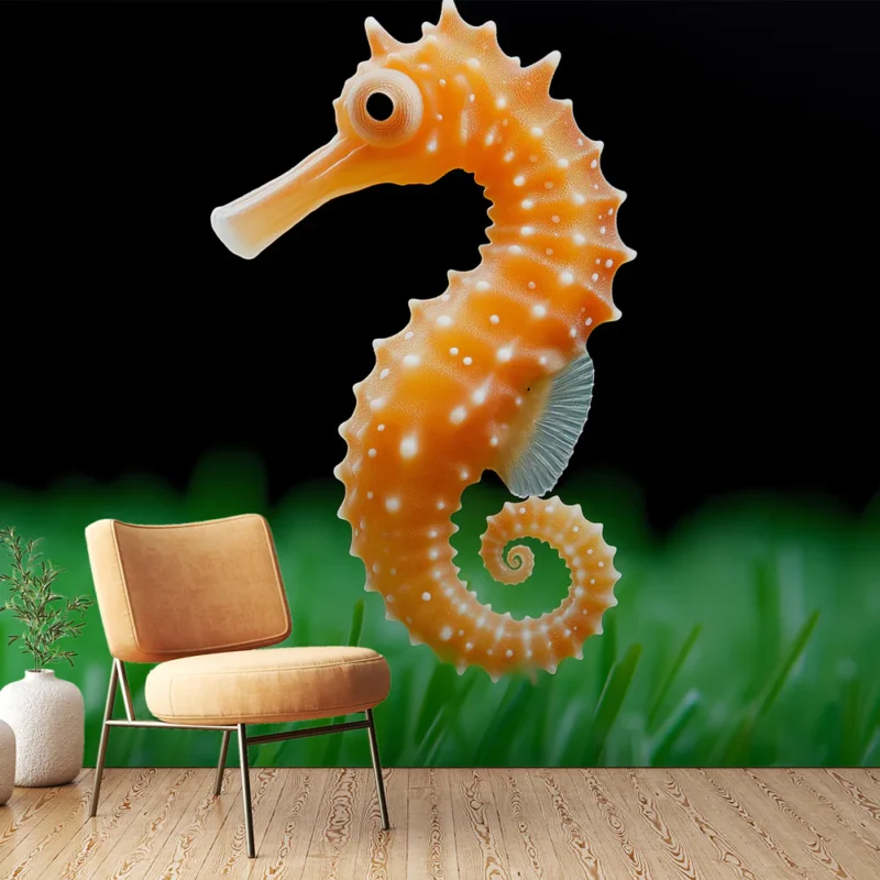 Papier peint hippocampe Élégant hippocampe orné d‘une couleur orange vibrante Solde
