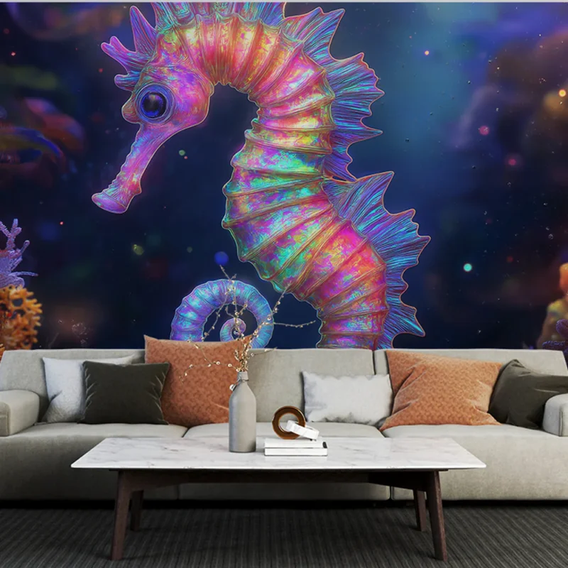 Nouvel Arrivage Papier peint hippocampe coloré Design vibrant d‘hippocampe dans un environnement sous-marin