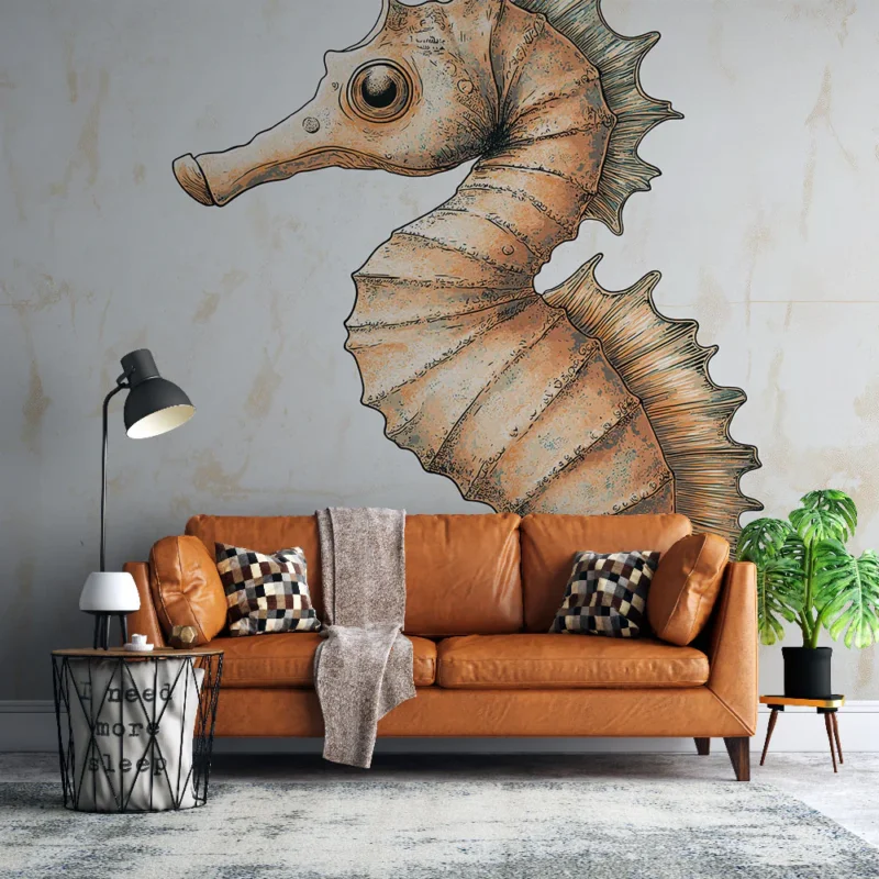 Certifié Papier peint hippocampe Illustration artistique d‘un hippocampe en couleur douce
