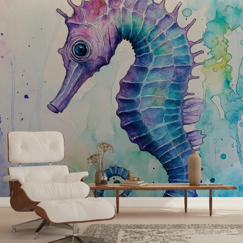 Must-Have Papier peint hippocampe Illustrations aquarelles d‘hippocampes colorés