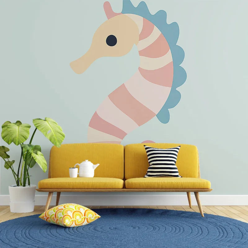 Bon Plan Papier peint hippocampe Design ludique et coloré d‘un hippocampe stylisé