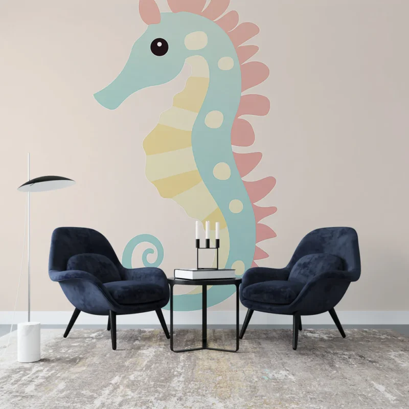 Papier peint hippocampe Design coloré d‘un hippocampe mignon sur fond doux Nouvelle Collection