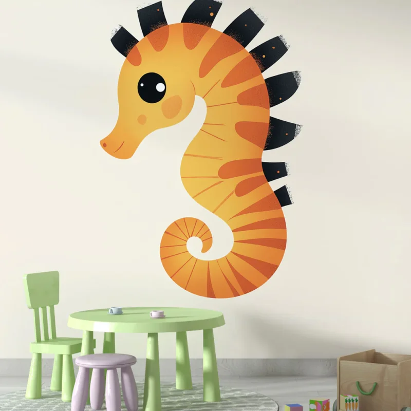 Papier peint hippocampe Illustrations ludiques d‘un hippocampe orange Acheter En Ligne