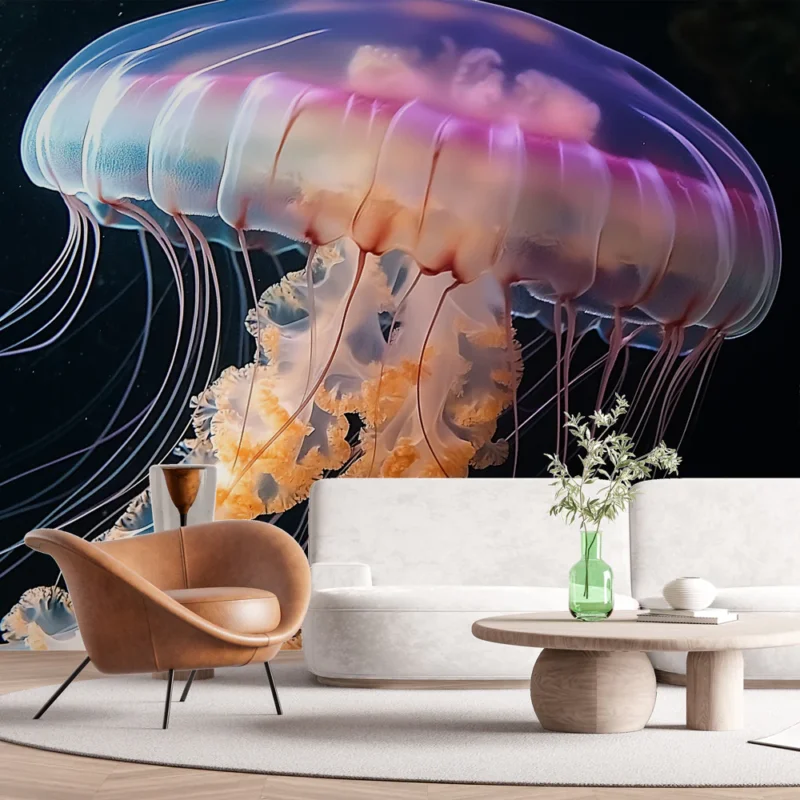 Papier peint méduse Éblouissante méduse aux teintes iridescentes et détails délicats Prix Promo