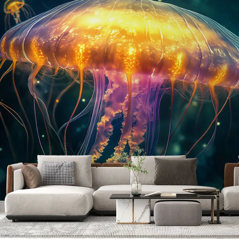 Papier peint méduse Éléments aquatiques colorés avec des méduses lumineuses Marque