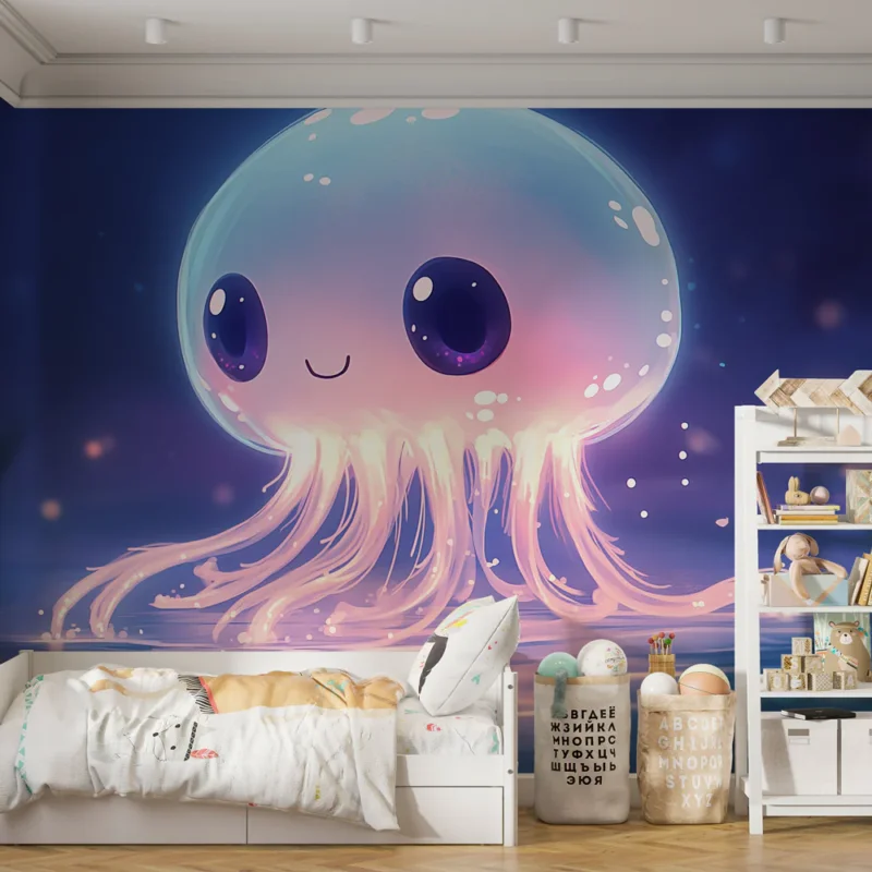 Nouvel Arrivage Papier peint méduse mignonne Méduse stylisée dans des tons pastel pour une touche ludique