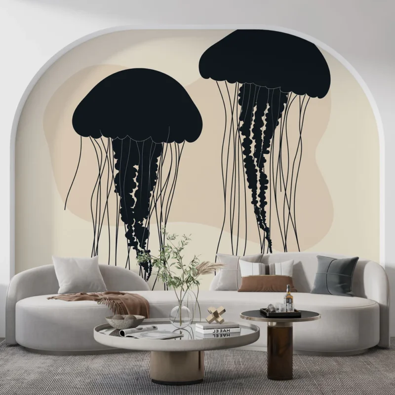 Papier peint méduse Design minimaliste de méduses élégantes en noir Commande En Gros