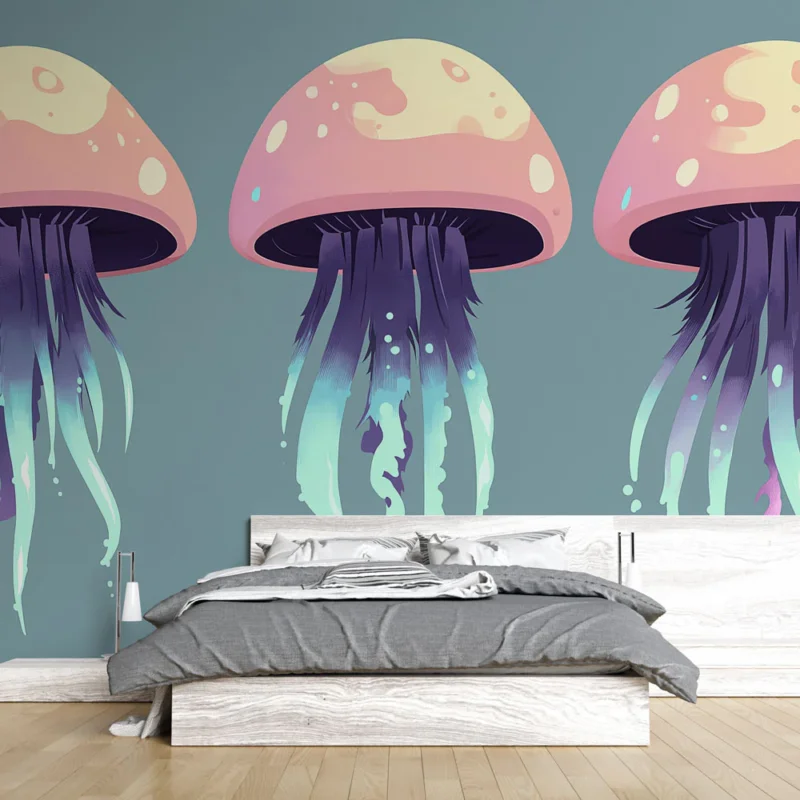 Meilleure Vente Papier peint méduse Illustrations colorées de méduses en style moderne