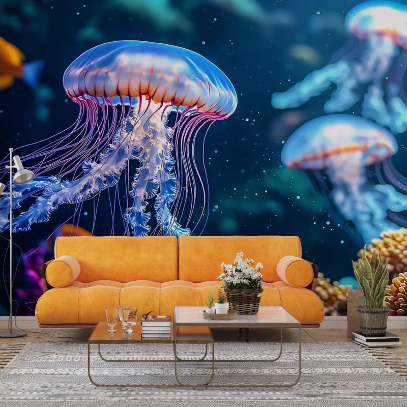 Papier peint méduse Design aquatique vibrant avec méduses et coraux colorés Marque
