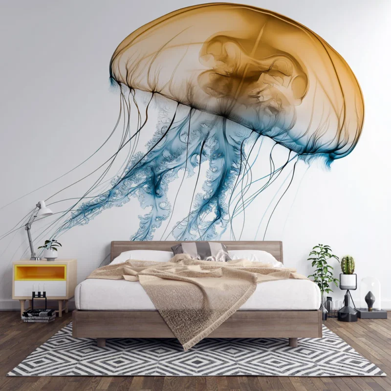 Papier peint méduse Design élégant avec des teintes orangées et bleues Nouveauté