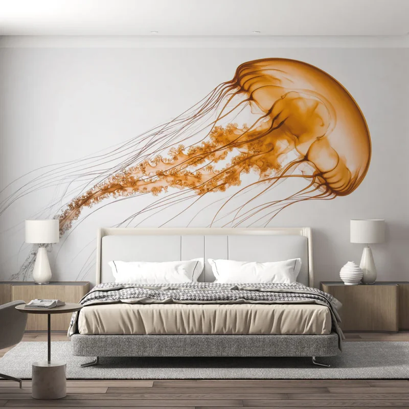 Dernière Chance Papier peint méduse Méduses orange translucides sur fond blanc
