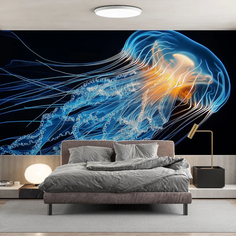 Meilleur Prix Papier peint méduse Éblouissante méduse lumineuse avec des tentacules délicats