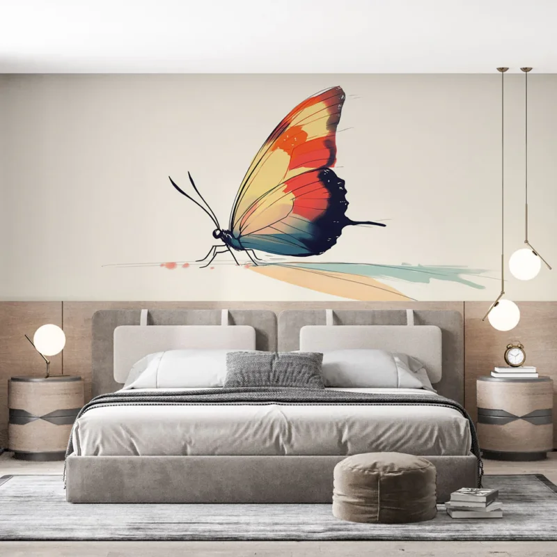 Dernière Chance Papier peint papillon coloré Motif artistique d‘un papillon aux ailes multicolores