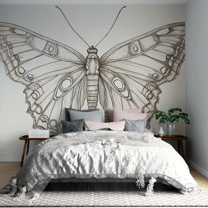 Dernière Chance Papier peint papillon Illustration délicate d‘un papillon stylisé en ligne