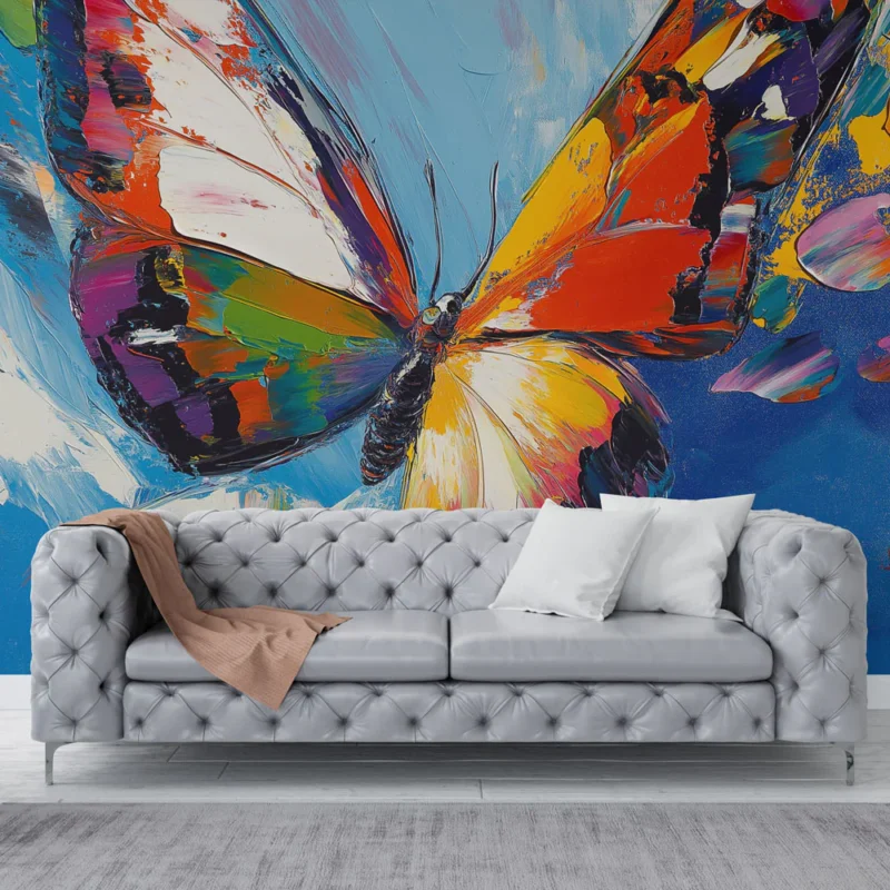 Nouvel Arrivage Papier peint papillon Papillon coloré sur fond bleu éclatant