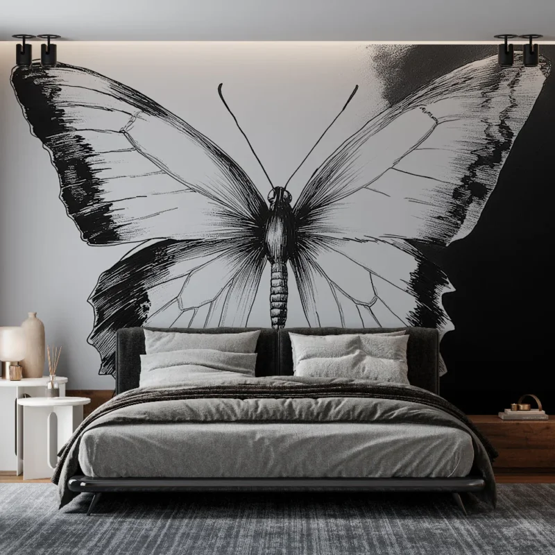 Offre Du Jour Papier peint papillon Dessin monochrome détaillé d‘un papillon majestueux