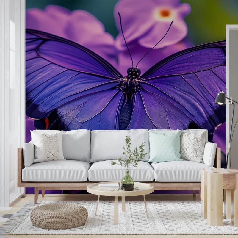 Expédition Rapide Papier peint papillon Papillon violet se posant sur des fleurs violettes