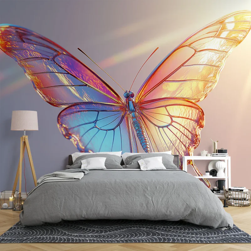 Dernière Chance Papier peint papillon en verre coloré Papillon translucide aux reflets irisés