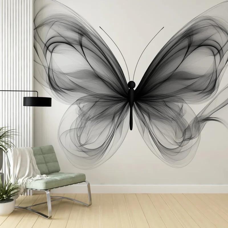 Paiement Sécurisé Papier peint papillon noir Papillon stylisé en nuances de noir et blanc