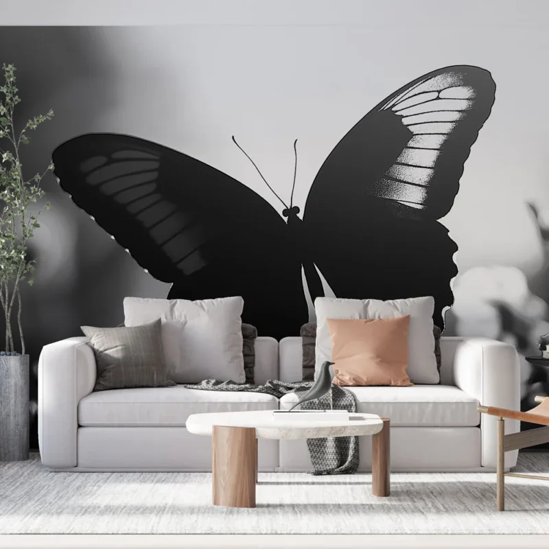 Bon Plan Papier peint papillon Silhouette d‘un papillon sur fond floral