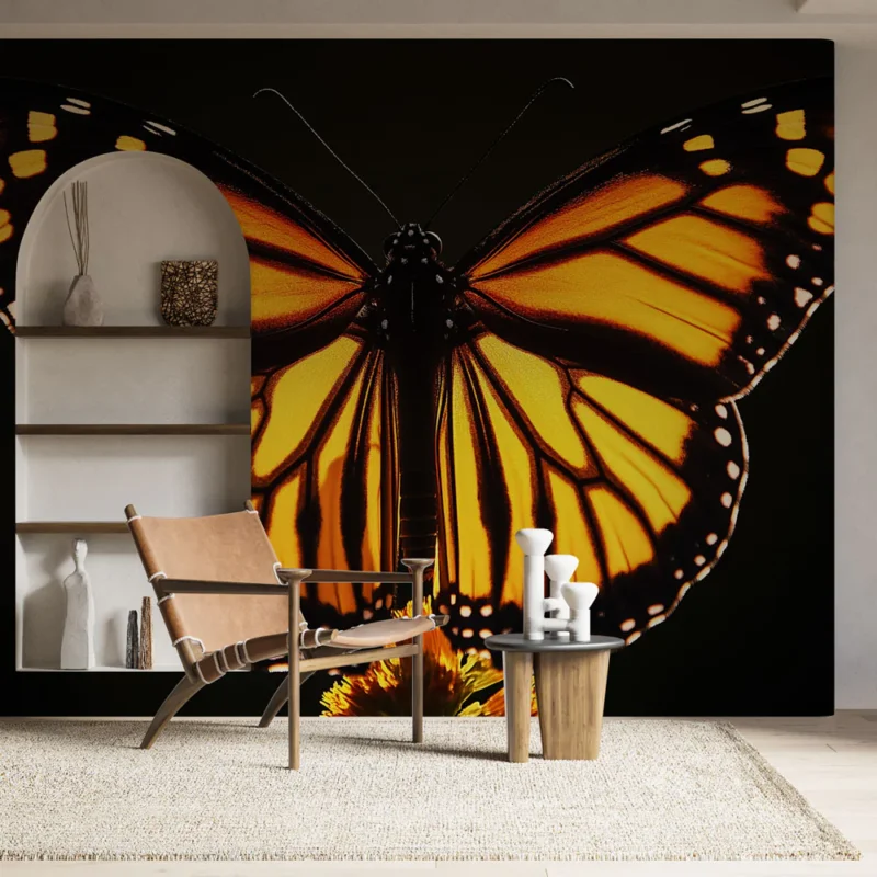 Offre Spéciale Papier peint papillon Motif de papillon aux ailes orange et noires