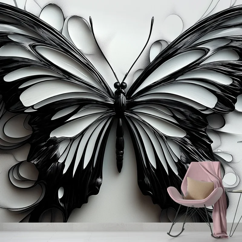 Commander Vite Papier peint papillon Design artistique en relief et noir et blanc