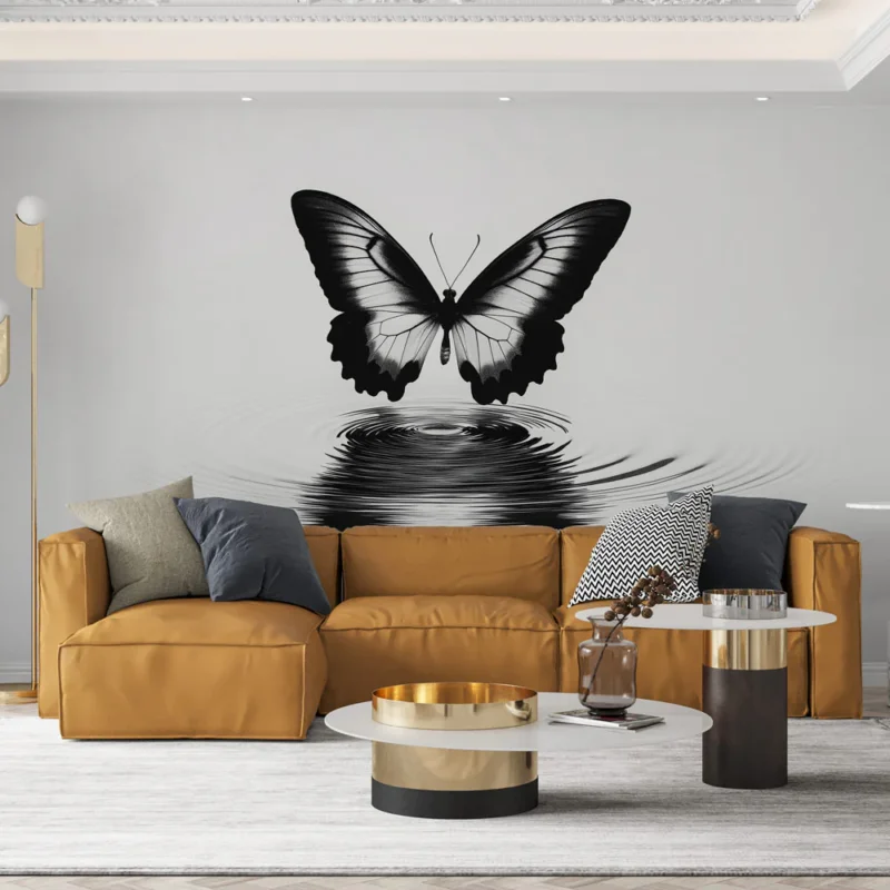 Authentique Papier peint papillon noir Élégance minimaliste avec reflets aquatiques