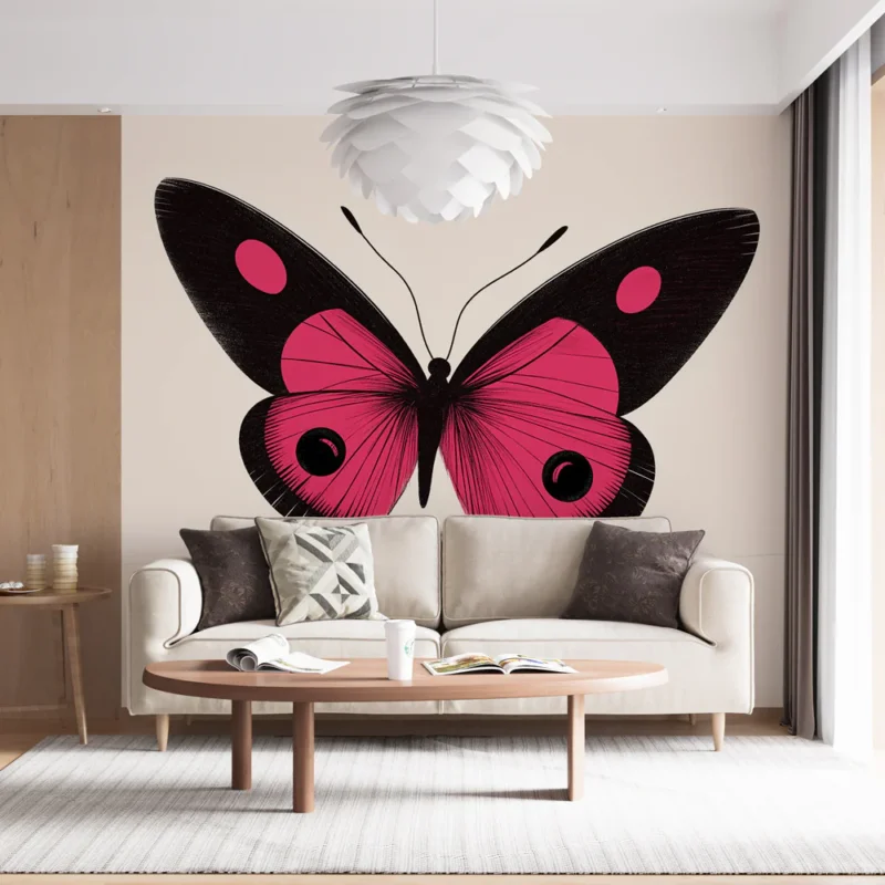 Bon Marché Papier peint papillon Motif coloré de papillon rose et noir