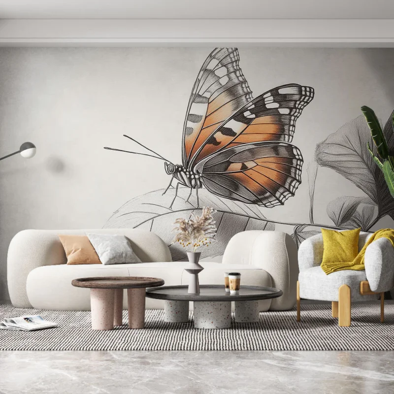 Expédié Aujourd'hui Papier peint papillon Illustration délicate d‘un papillon sur une feuille