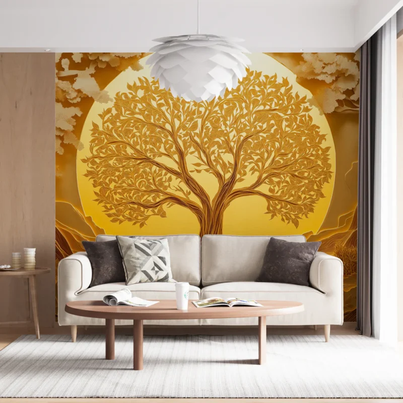 Achetez Aujourd'hui Papier peint arbre doré Un majestueux arbre stylisé sur fond doré