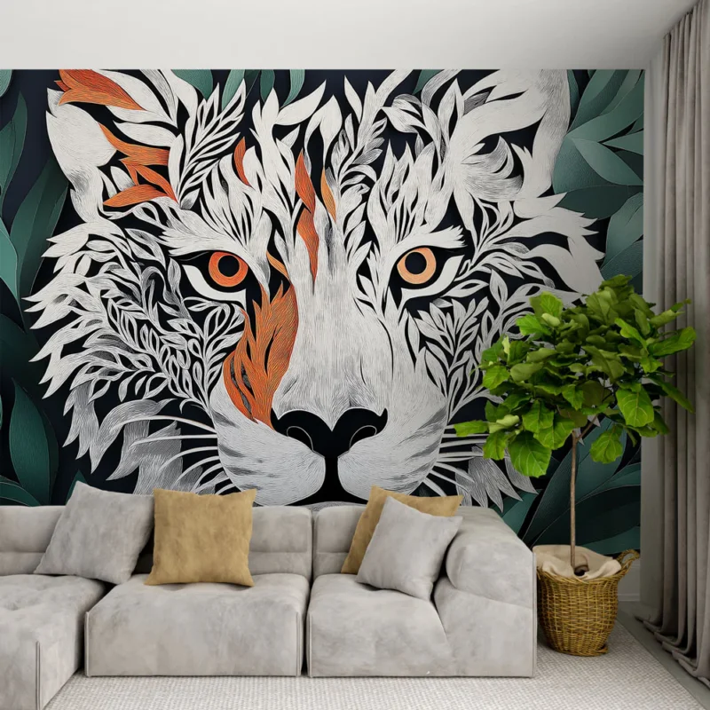 Achetez Aujourd'hui Papier peint tigre Design artistique avec motifs de feuilles