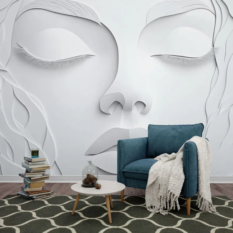 Offre Exclusive Papier peint visage abstrait Design minimaliste en relief de visage féminin
