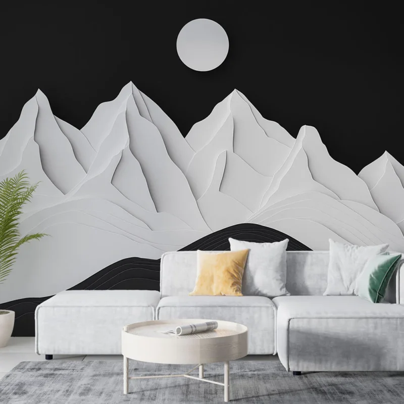 Affaire À Saisir Papier peint montagnes abstraites Paysage en relief monochrome en noir et blanc