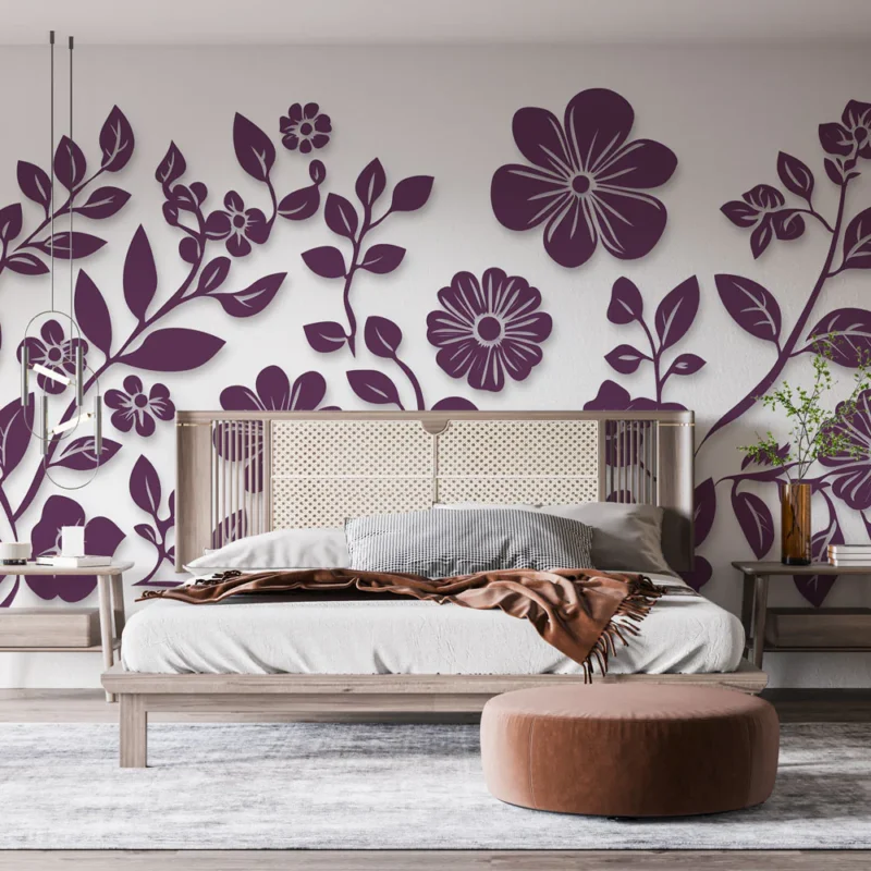 Papier peint floraux Motifs de fleurs et de feuillage dans des nuances de violet Achetez Aujourd'hui